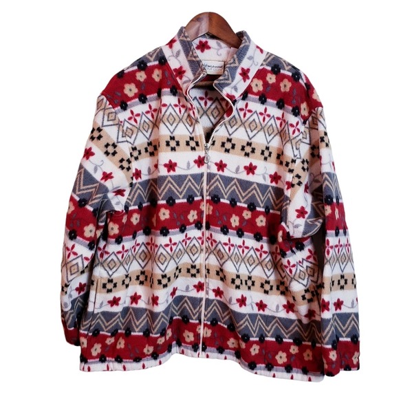 Alfred Dunner Jackets & Blazers - Alfred Dunner Womens Full Zip Floral Azteca Printed Fleece Jacket Sz XXL Used